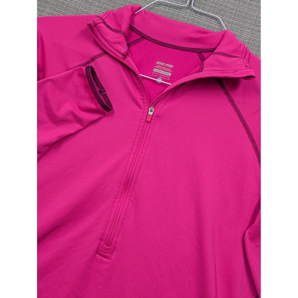 Nike Pro Pullover Womens Large Pink Dri-FIT 1/4 Zip Long Sleeve Running Top